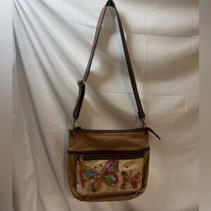 Fossil Brown Crossbody Bag with Multicolor Butterfly